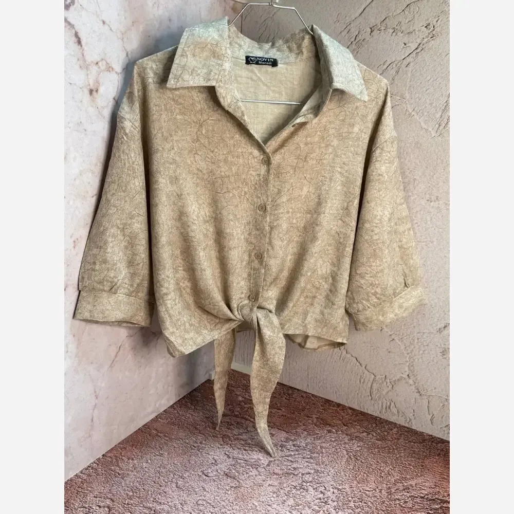 شومیز گره ای زنانه رگه دار مدل جدید عیدانه آبی طوسی سایز 38 تا 42