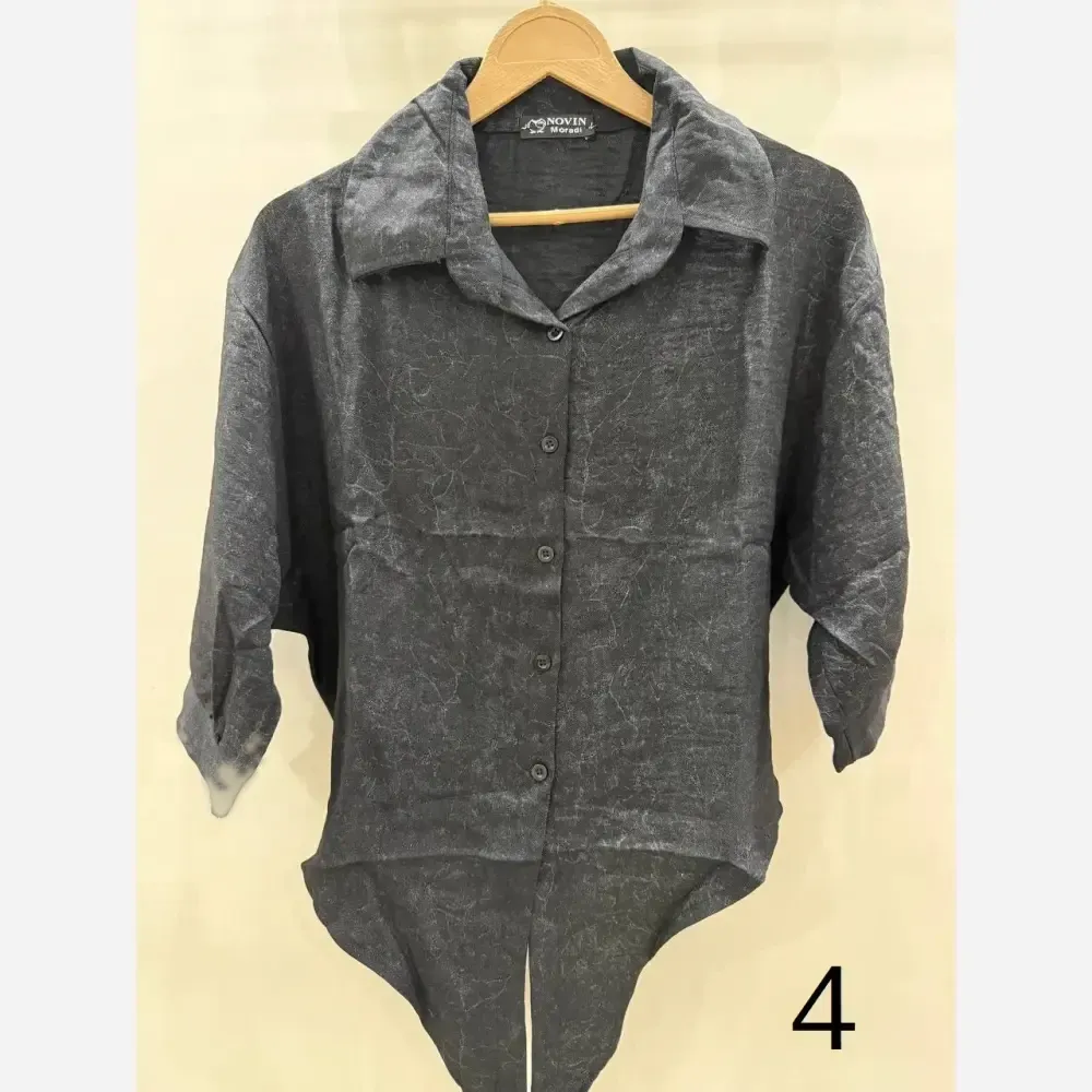 شومیز گره ای زنانه رگه دار مدل جدید عیدانه آبی طوسی سایز 38 تا 42