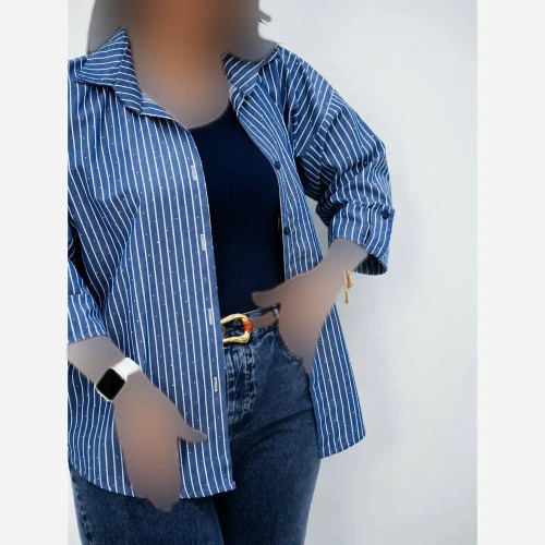 مانتو راه راه نگینی لینن نخی شسته شده فری سایز