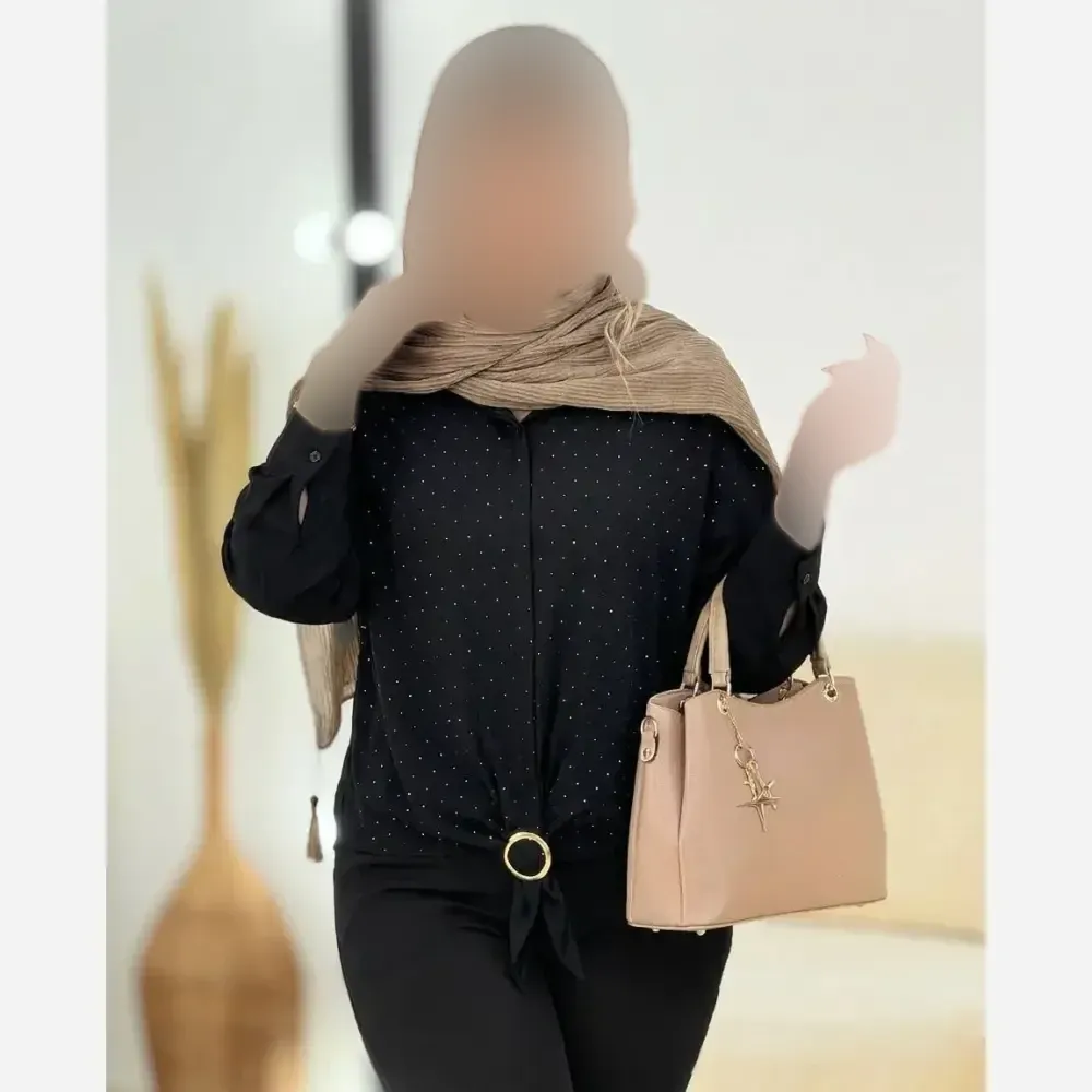 شومیز مجلسی نغمه جنس الیزه نگین کاری مشکی سایز فری 38 تا 46