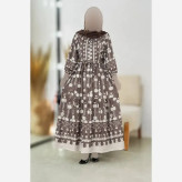 ساحلی آستین بلند زنانه جنس کرپ فلور رنگ شکلاتی و سبز فری سایز