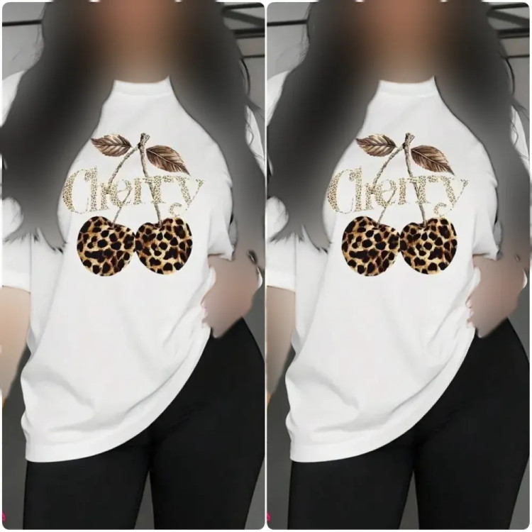 تیشرت نخی زنانه طرح CHERRY رنگ سفید سایز فری 38 تا 48 سوپر پنبه