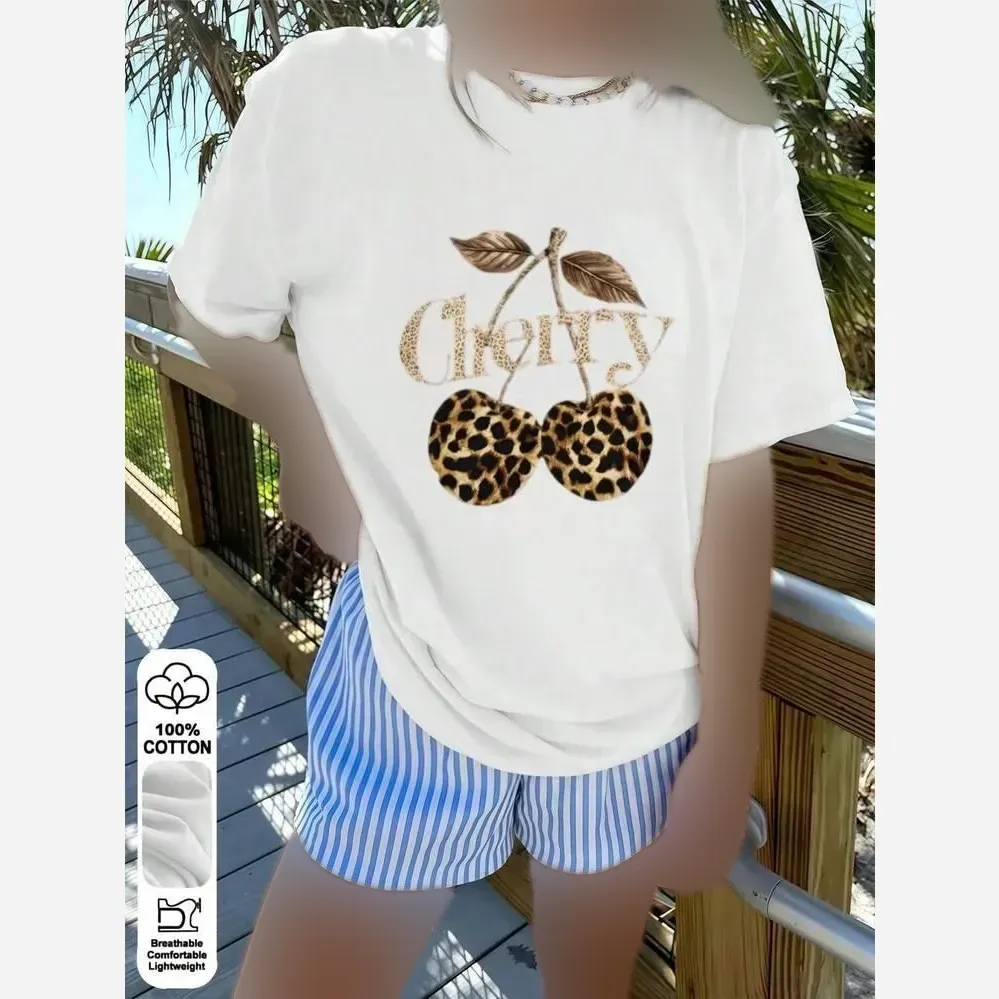 تیشرت نخی زنانه طرح CHERRY رنگ سفید سایز فری 38 تا 48 سوپر پنبه