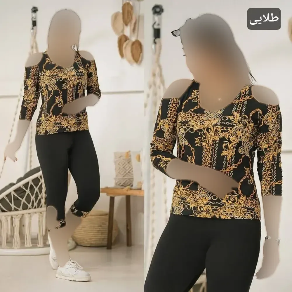 ست تونیک شلوارک زنانه سرشونه باز ویسکوز الیزه فول کش سایز بزرگ فری سایز