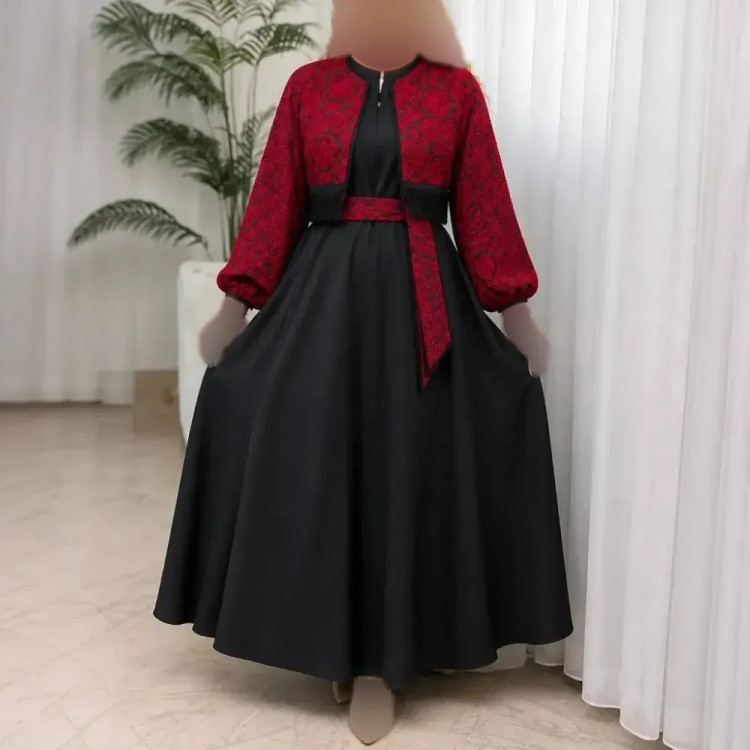 ست کت و سارافون مجلسی مدل شکرانه جنس تافته سوزن دوزی و کرپ اندونزی فری سایز