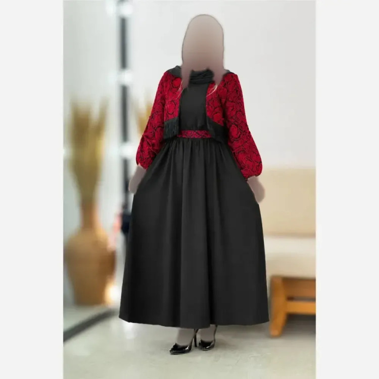 ست کت و سارافون مجلسی مدل شکرانه جنس تافته سوزن دوزی و کرپ اندونزی فری سایز