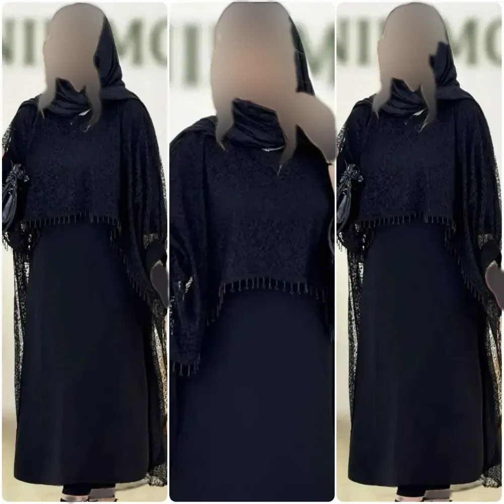 دوتیکه مجلسی رویال سارافن بوگاتی و رویه دانتل رنگ مشکی فری سایز