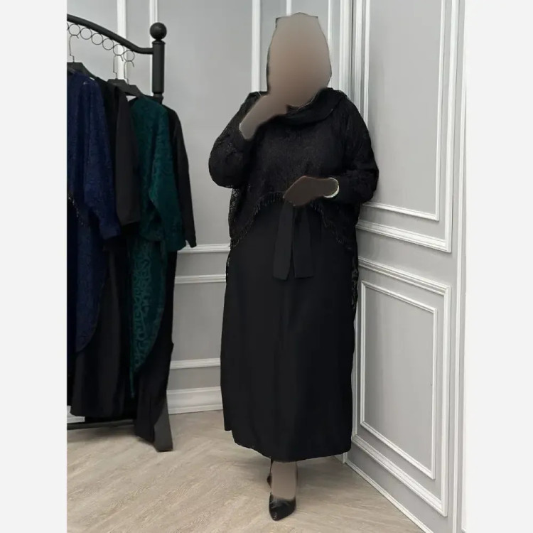 دوتیکه مجلسی رویال سارافن بوگاتی و رویه دانتل رنگ مشکی فری سایز