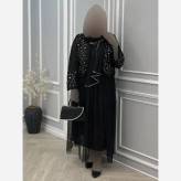 ست سه تیکه کت و دامن و شال مدل شهرزاد رنگ مشکی سایز فری 36 تا 46