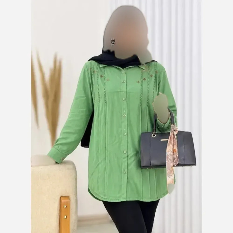 تونیک الیاف طبیعی مدل ریحان سبز روشن فری سایز