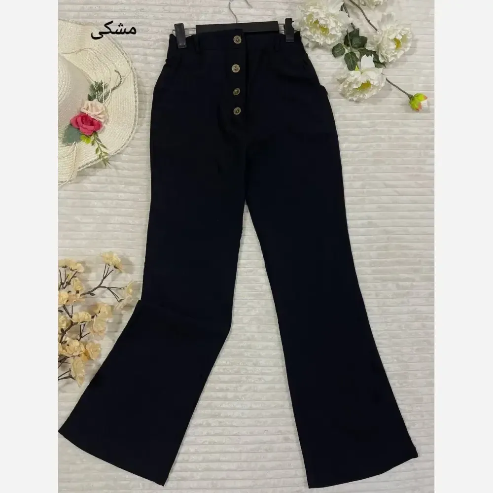شلوار کتان بنگال زنانه رنگ مشکی قد 100