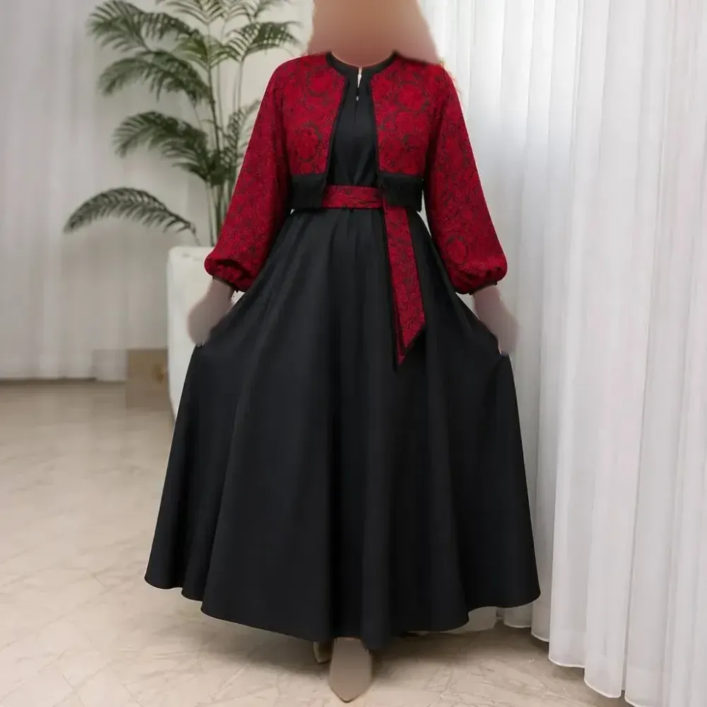 ست چهارتیکه کت تافته سوزن دوزی و سارافون کرپ اندونزی مدل شکرانه فری سایز