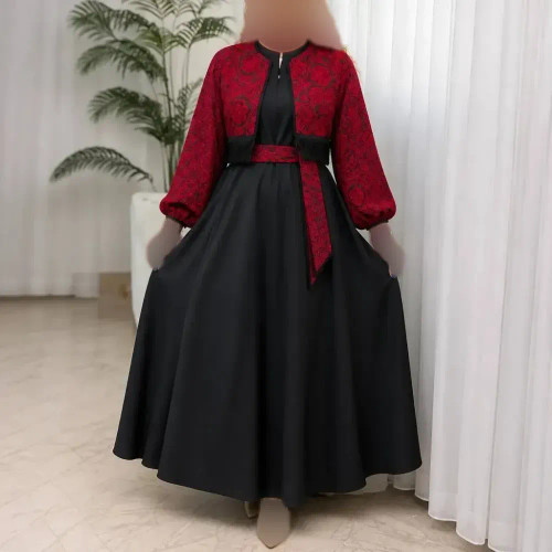 ست چهارتیکه کت تافته سوزن دوزی و سارافون کرپ اندونزی مدل شکرانه فری سایز