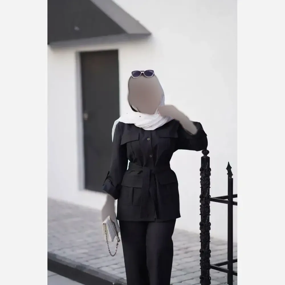 ست مانتو شلوار هما جنس پرشین مکانیک رنگ مشکی و طوسی سایز فری 36 تا 46