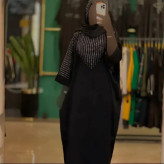 عبا افروز جنس الیزه چروک رنگ مشکی سایز 38 تا 50