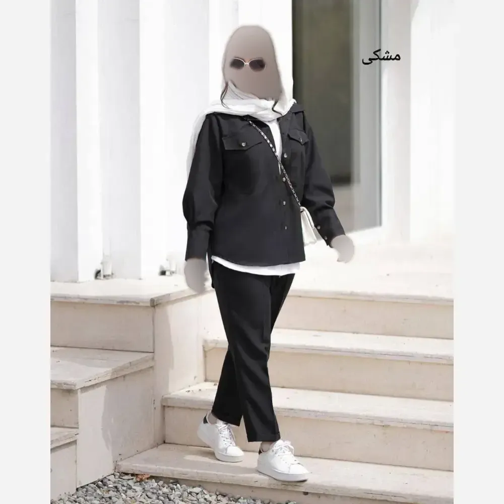 ست سه تیکه زنانه مدل مریم جنس پرشین مکانیک و شومیز داکرون رنگ مشکی و طوسی سایز فری 36 تا 46