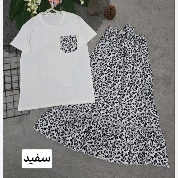 ست تیشرت و دامن پنبه درجه یک و تمام نخ فری سایز