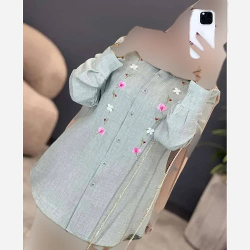 شومیز مانتویی شبدر جنس شانتون نسکافه ای گلدوزی شده