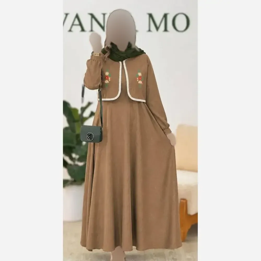 ست سارافون و کت شانتون زنانه فری سایز رنگ نسکافه ای و شکلاتی