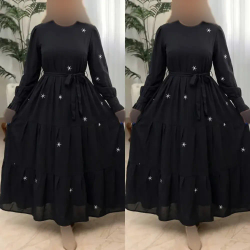 پیراهن زنانه بوگاتی مشکی طرح ستاره سایز فری مناسب محرم