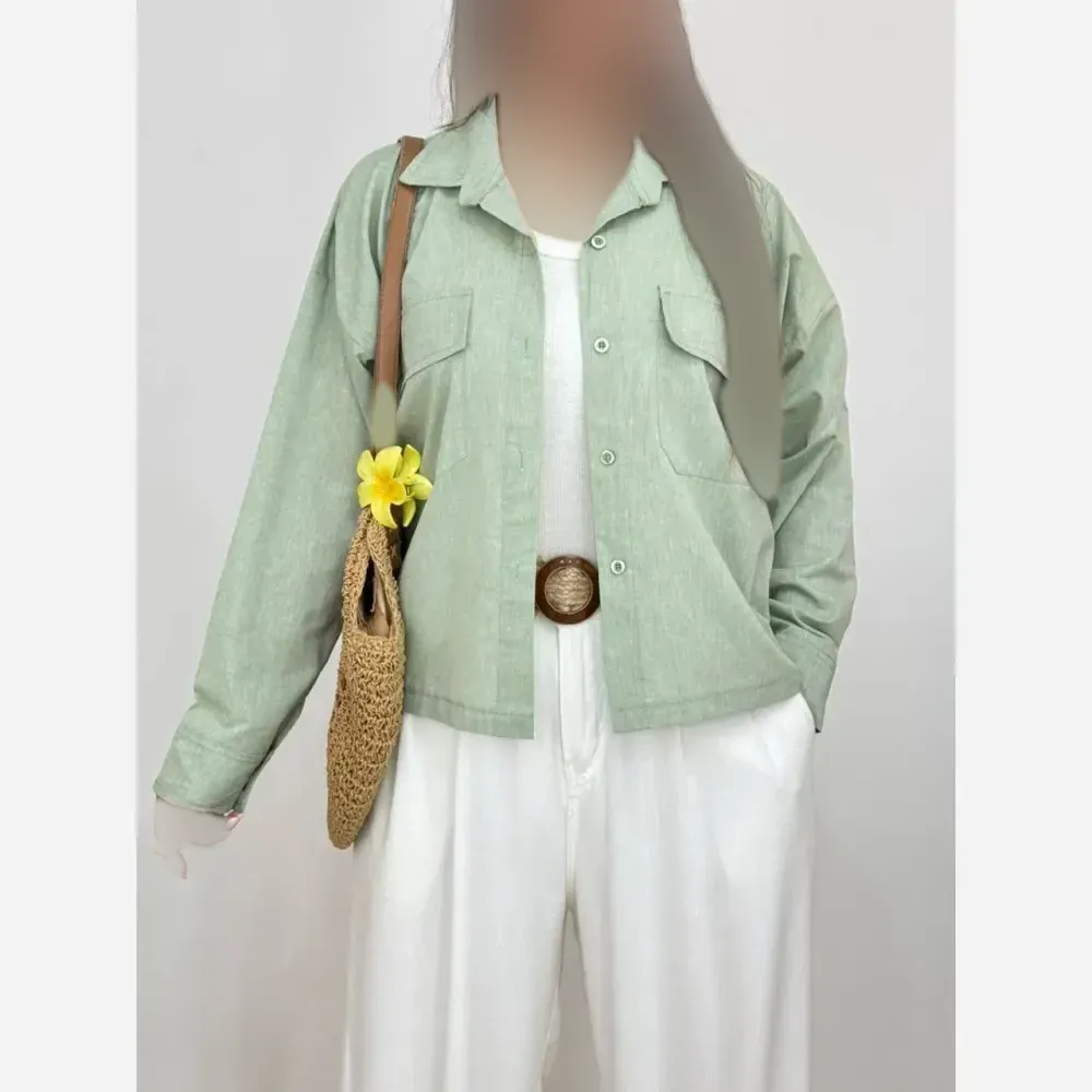 شومیز باکسی دوجیب لینن فری سایز زنانه