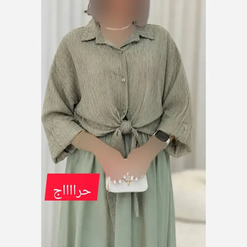 شومیز گره ای پلیسه جنس کوپرا خشک فری سایز