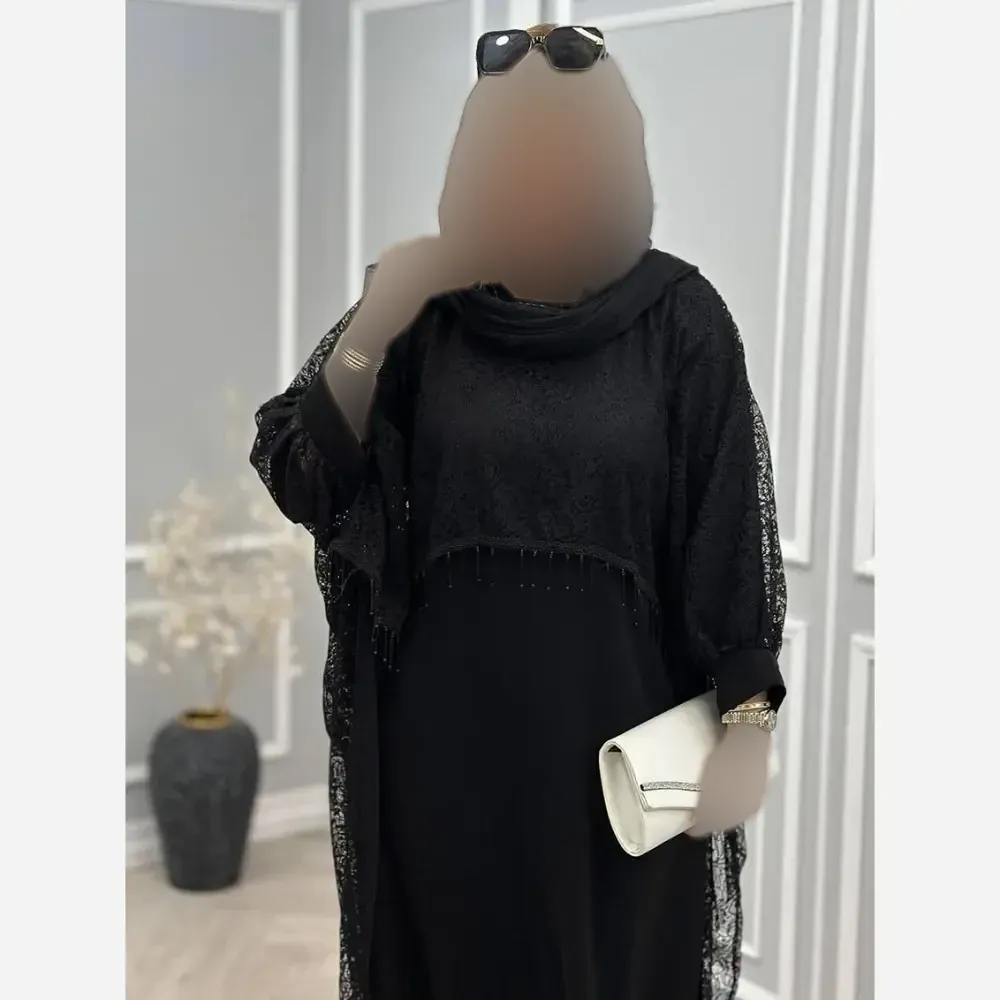 سارافون دانتل جواهر دوزی مشکی فری سایز 36 تا 46 قد 120 سانت