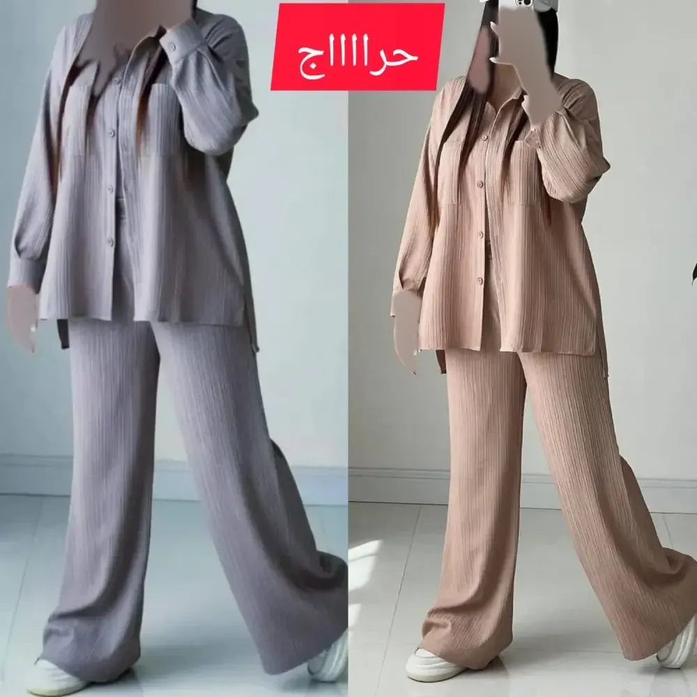 ست شومیز زنانه گلاره جنس ایوا پلاس رنگ طوسی و کرم سایز یک و دو