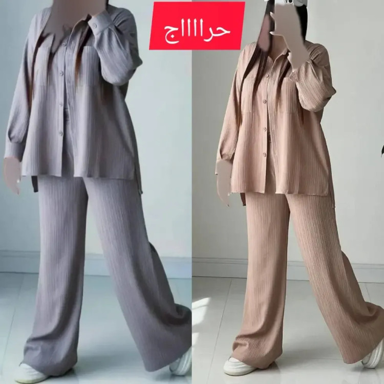 ست شومیز زنانه گلاره جنس ایوا پلاس رنگ طوسی و کرم سایز یک و دو