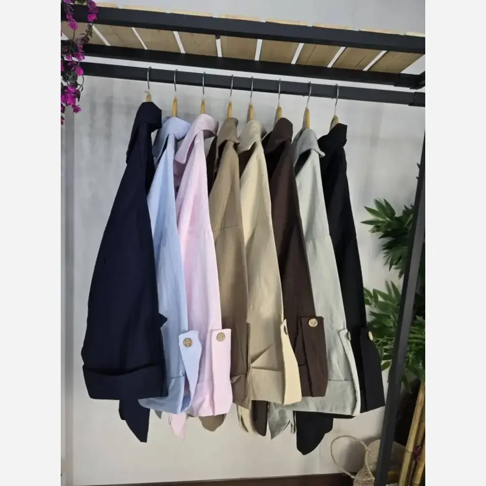 شومیز لنین کتان نیلی جیب طرح صلیبی سایز فری 38 تا 50