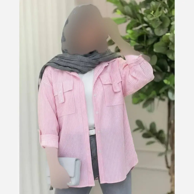 شومیز نخی راه راه زنانه جیب صلیبی فری سایز 36 تا 46 در رنگبندی متنوع