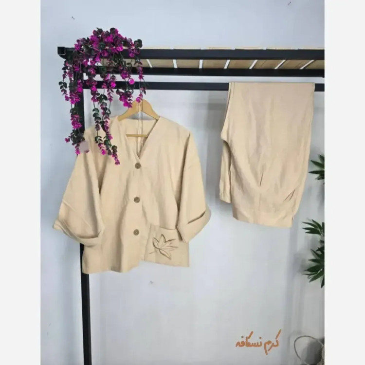ست مانتو و شلوار زنانه لنین کجراه ترک فری سایز 36 تا 46