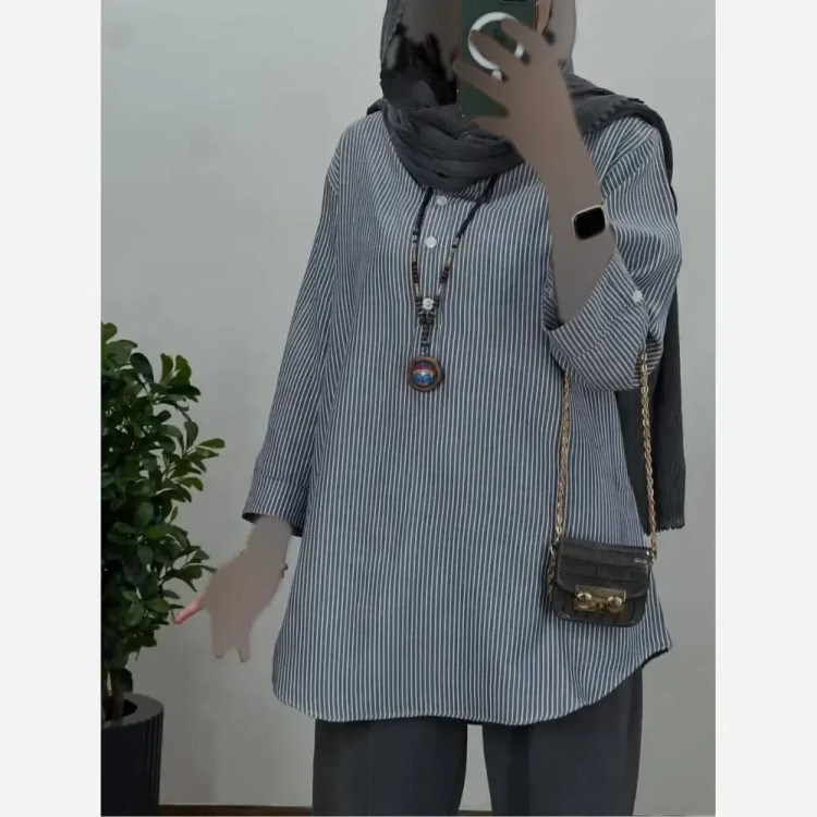 شومیز مانتویی زنانه جنس بنگال پنبه بهاره راه راه تابستانه فری سایز