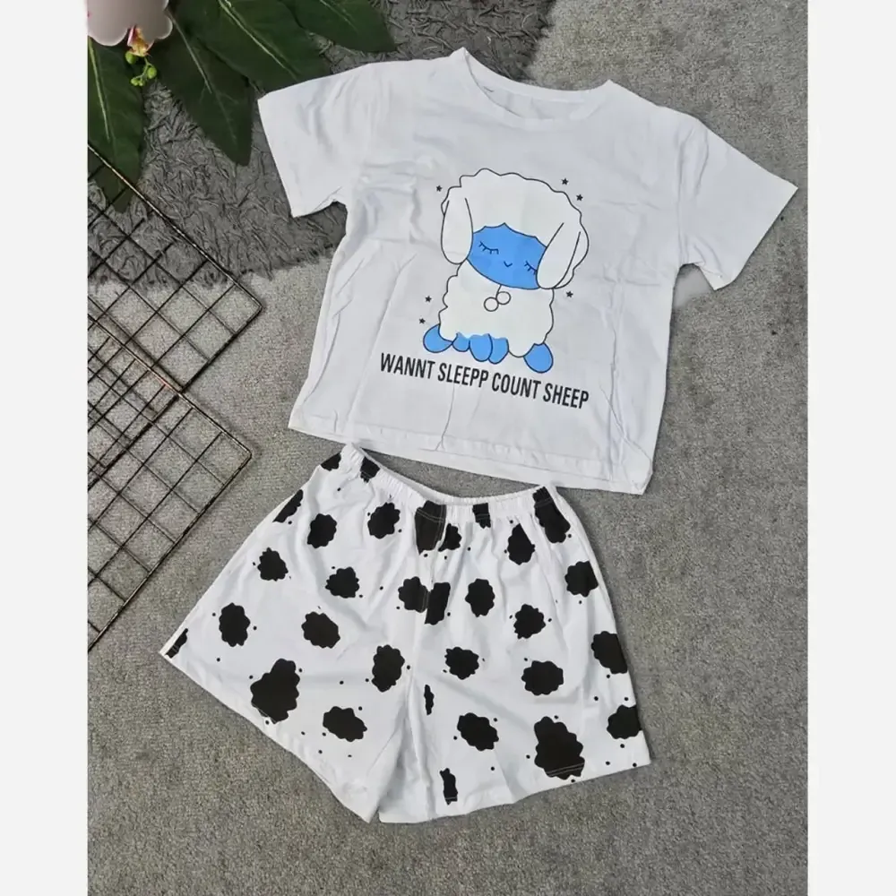 ست تیشرت و شلوارک زنانه طرح ببعی نخ پنبه درجه یک فری سایز