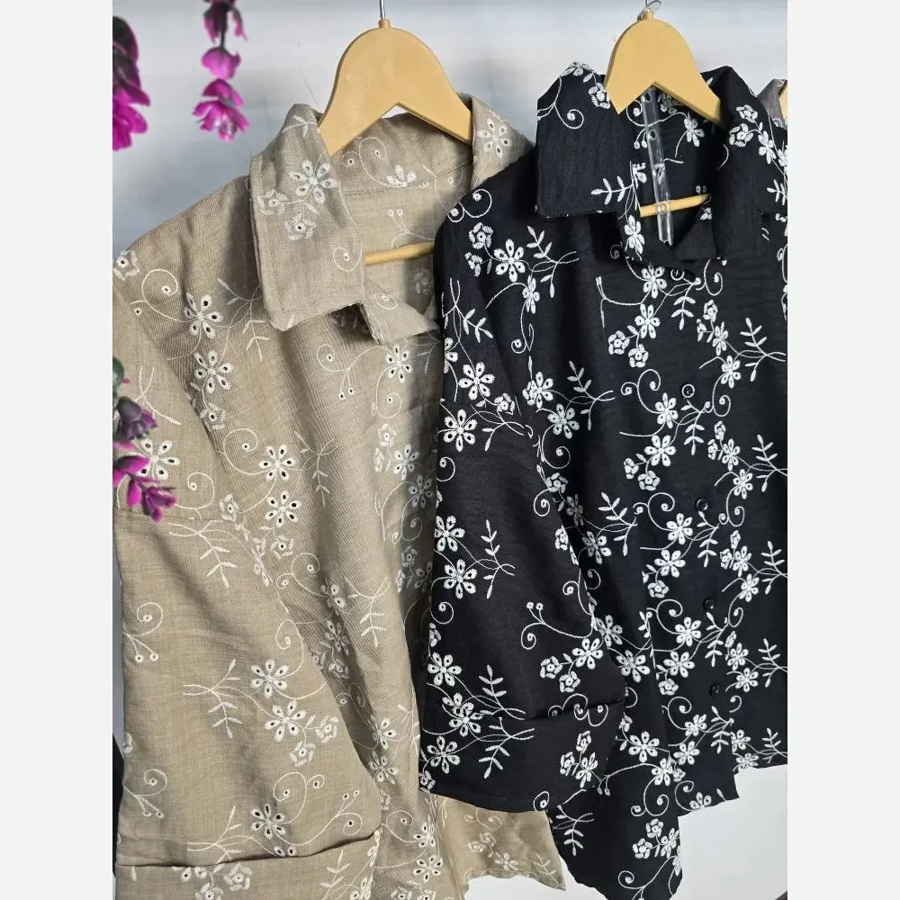شومیز ساحل گلدوزی شانتون ابریشم خامه دوزی فری سایز