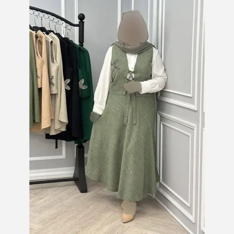 ست سه تیکه جلیقه شومیز و دامن مدل سنجاقک جنس شانتون و داکرون فری سایز