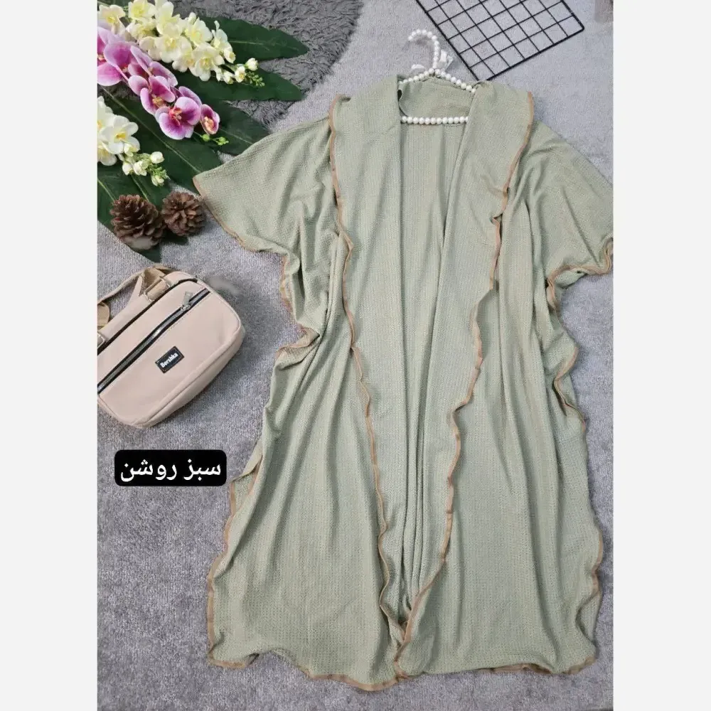 مانتو میخک حصیری قواره آزاد با گل سینه سایز فری