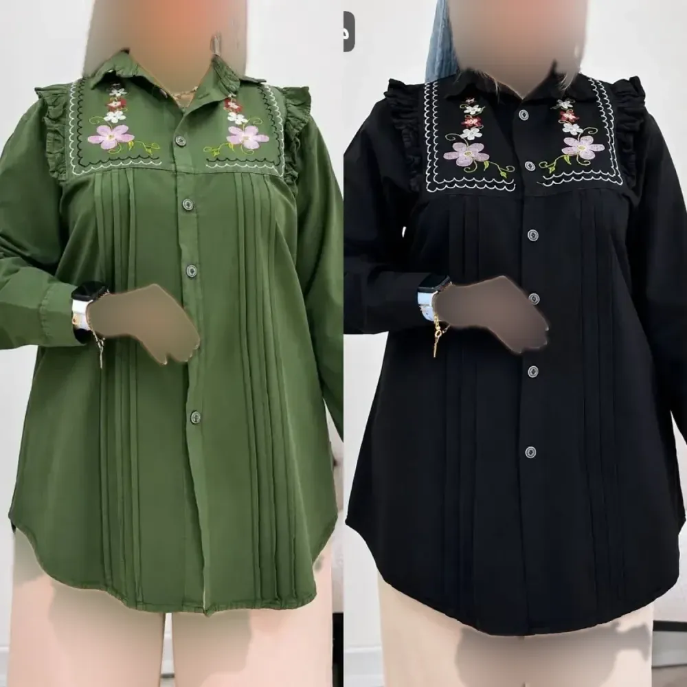 شومیز بانو کتان لنین فری سایز 36 تا 46 گلدوزی شده خنک لطیف
