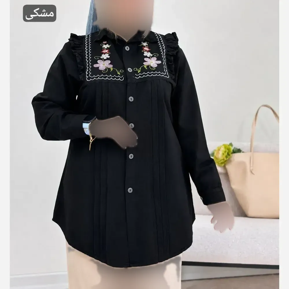شومیز بانو کتان لنین فری سایز 36 تا 46 گلدوزی شده خنک لطیف