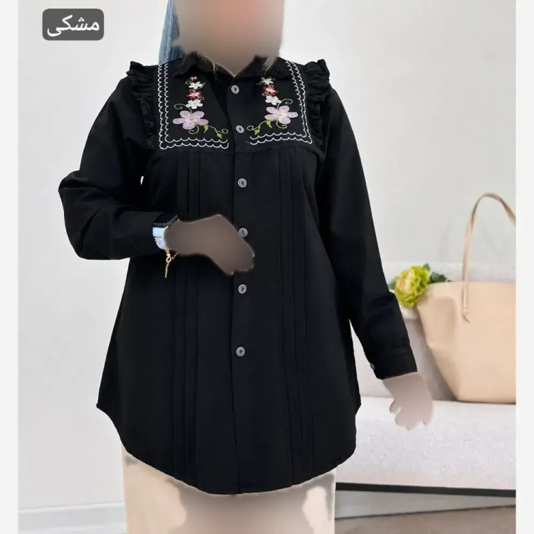 شومیز بانو کتان لنین فری سایز 36 تا 46 گلدوزی شده خنک لطیف