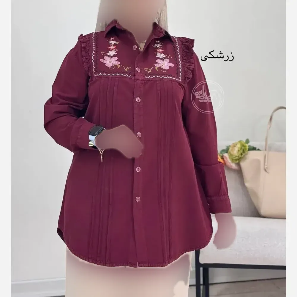 شومیز بانو کتان لنین فری سایز 36 تا 46 گلدوزی شده خنک لطیف