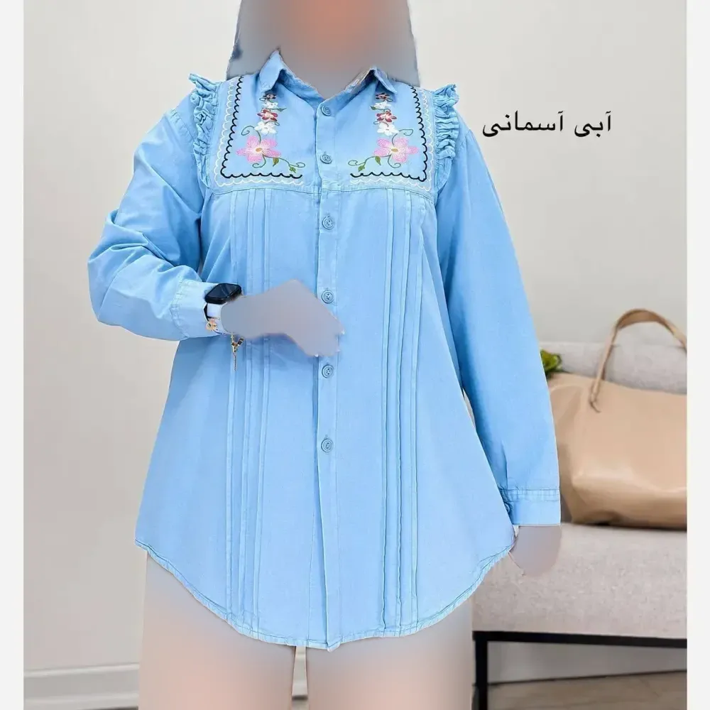 شومیز بانو کتان لنین فری سایز 36 تا 46 گلدوزی شده خنک لطیف