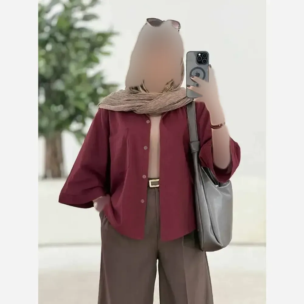 شومیز باکسی شفق جنس شانتون حصیری فری سایز 36تا46