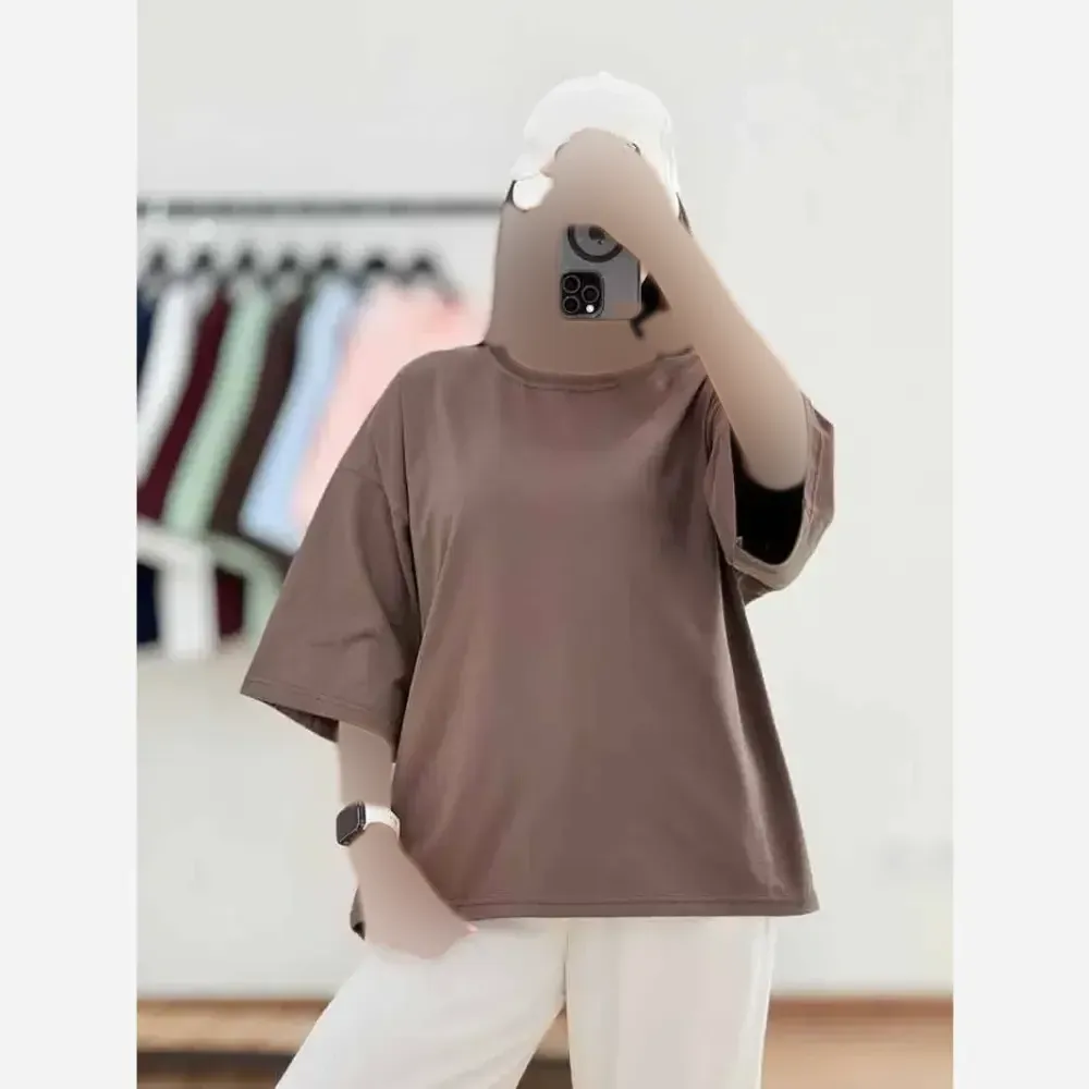 تیشرت ساده باکسی نخ سوپرپنبه فری سایز زنانه و دخترانه