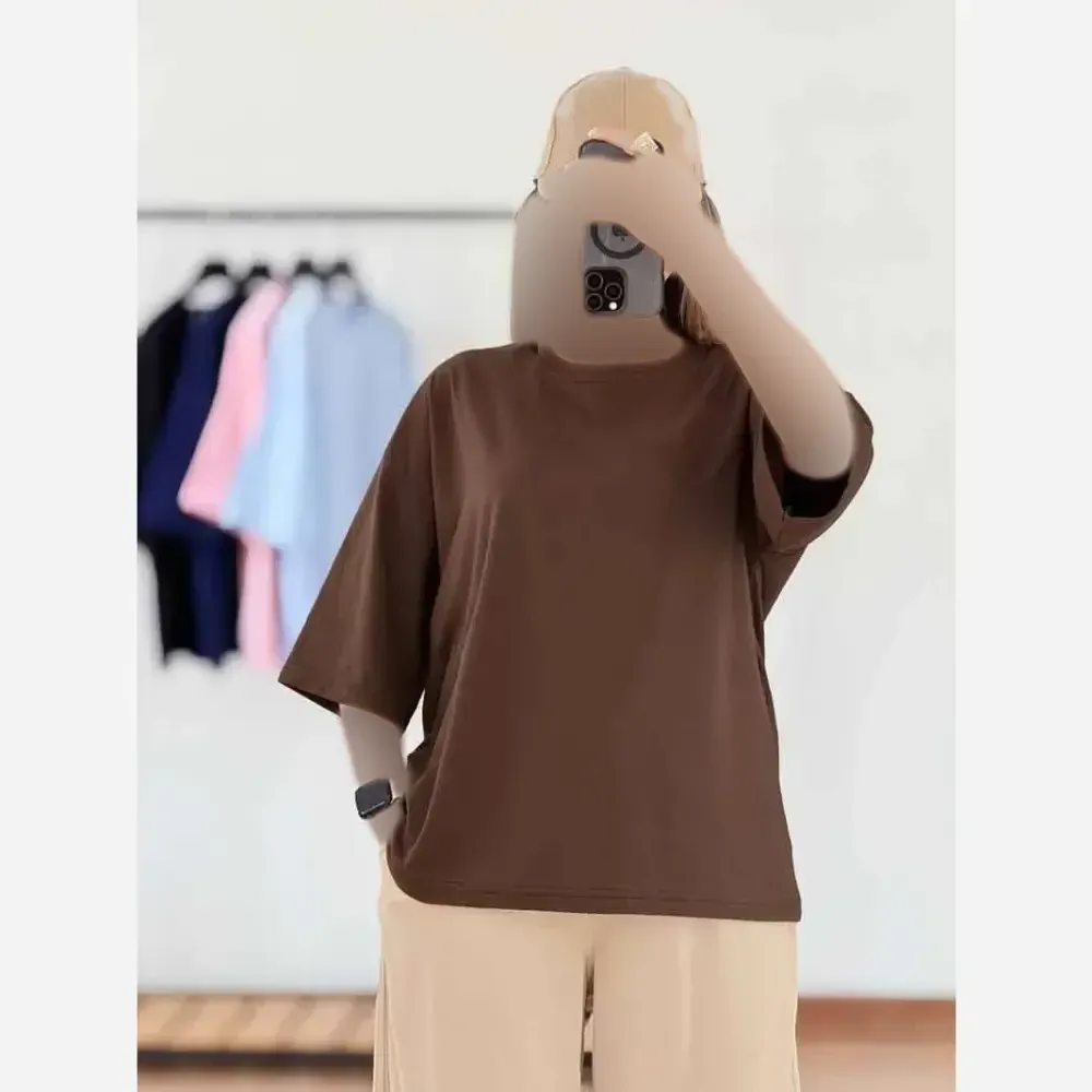 تیشرت ساده باکسی نخ سوپرپنبه فری سایز زنانه و دخترانه