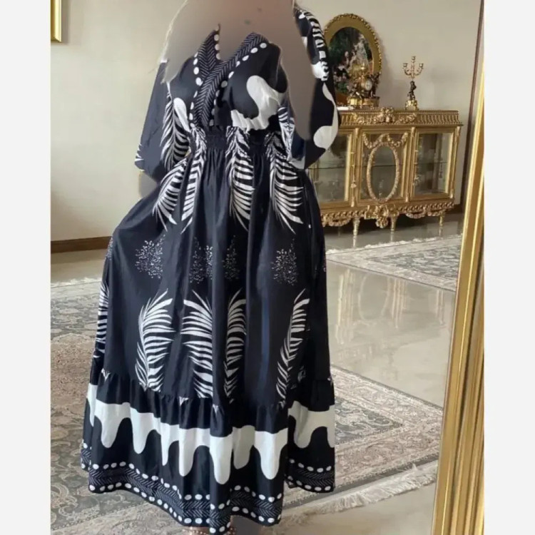 پیراهن ساحلی کاج الیزه فری سایز قد 125 سانت سبز سورمه ای کرم نسکافه