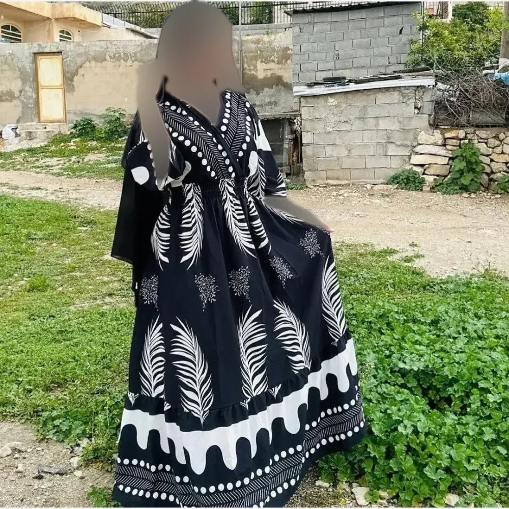 پیراهن ساحلی کاج الیزه فری سایز قد 125 سانت سبز سورمه ای کرم نسکافه