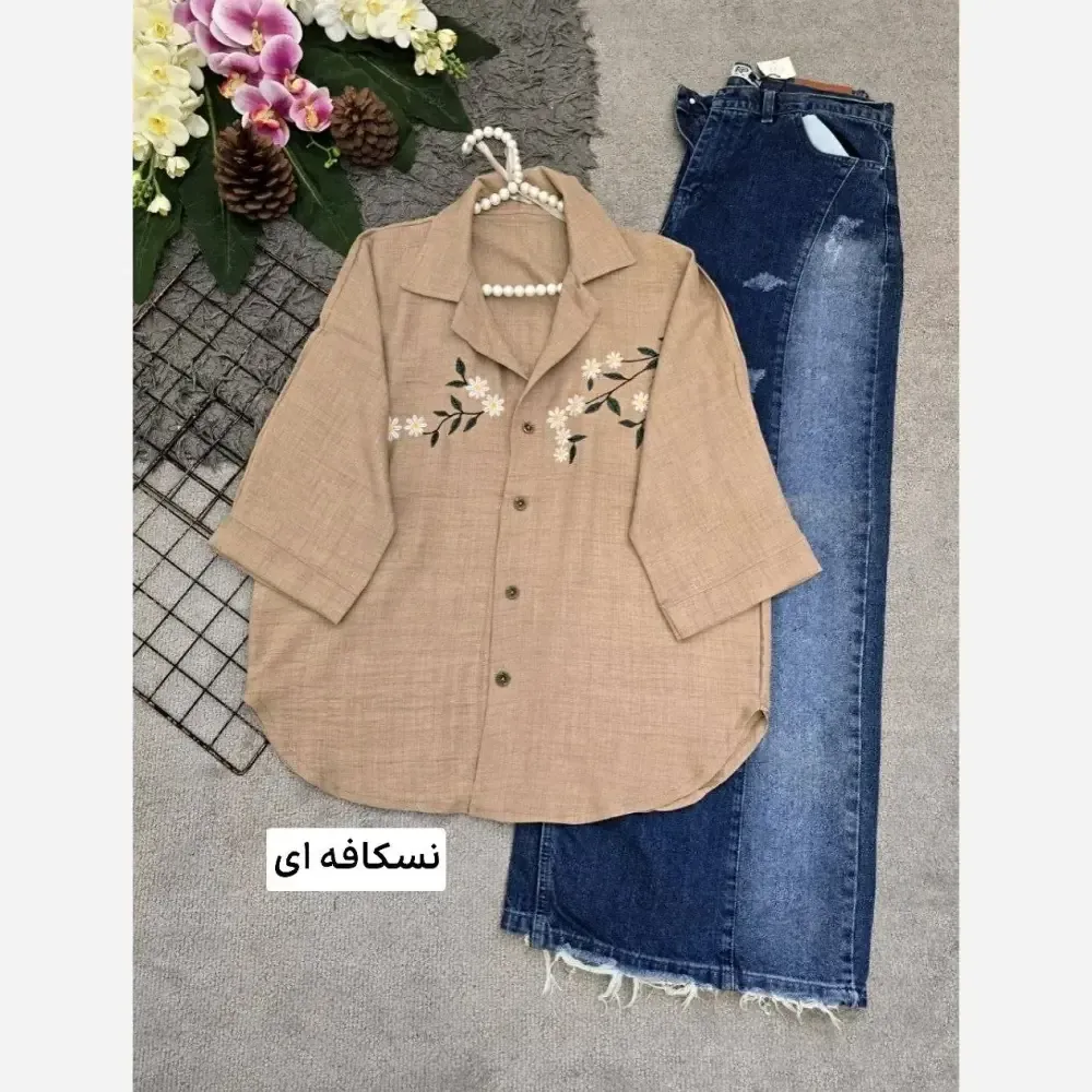 شومیز شانتون شکوفه گلدوزی شده فری سایز