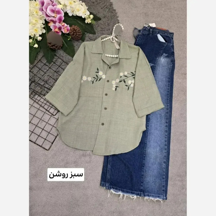 شومیز شانتون شکوفه گلدوزی شده فری سایز