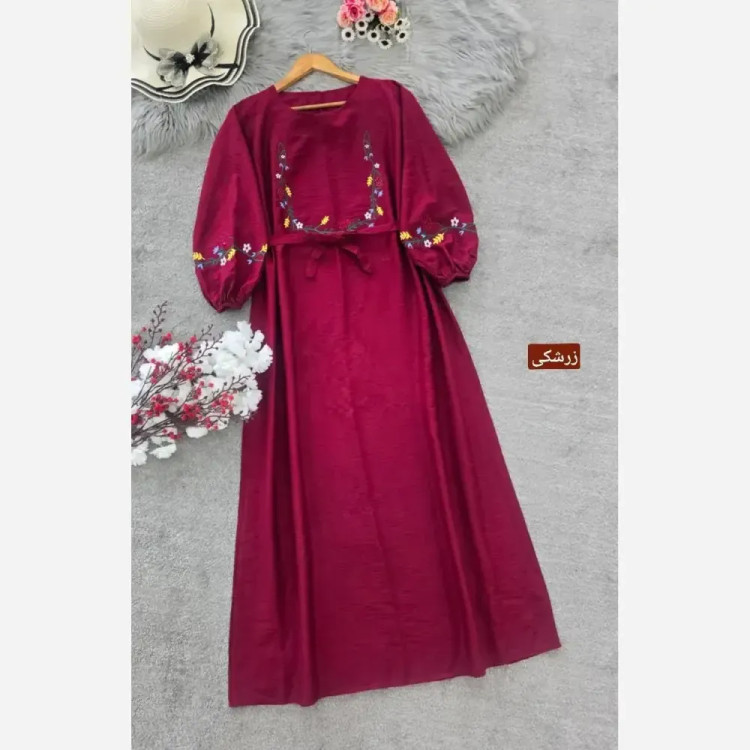 کفتان گلدوزی گلبرگ جنس بابوس فری سایز رنگ کرم نسکافه ای سبزسدری زرشکی